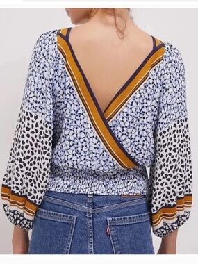 Anthropologie Maeve Philippa Tie Waist Mixed Print Top Sz S